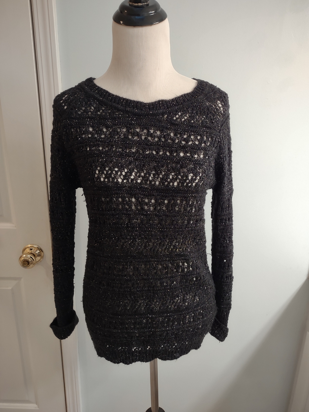 Vintage UNIONBAY Black Open-Weave Scoop Neck Sweater Junior Large